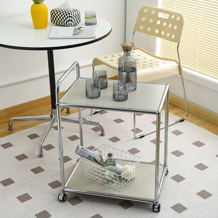 Minimalist Metal Rectangular 2-Tier Mobile End Table — Black
