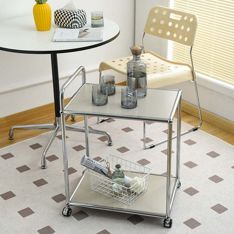 Minimalist Metal Rectangular 2-Tier Mobile End Table — Black