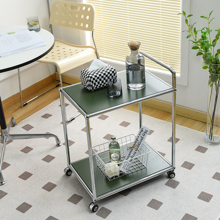 Minimalist Metal Rectangular 2-Tier Mobile End Table — White