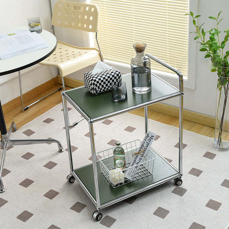 Minimalist Metal Rectangular 2-Tier Mobile End Table — White