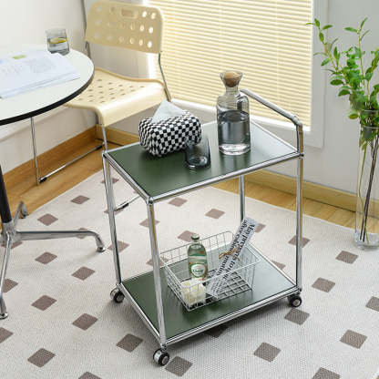 Minimalist Metal Rectangular 2-Tier Mobile End Table — White