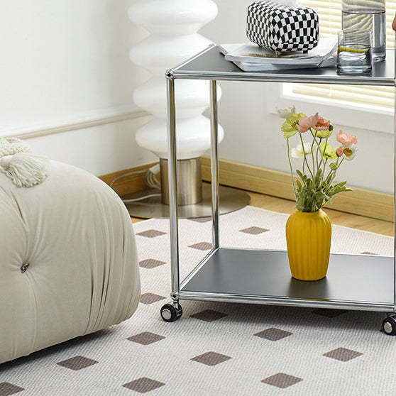 Minimalist Metal Rectangular 2-Tier Mobile End Table