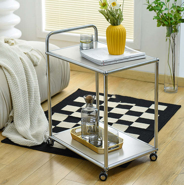 Minimalist Metal Rectangular 2-Tier Mobile End Table — Yellow