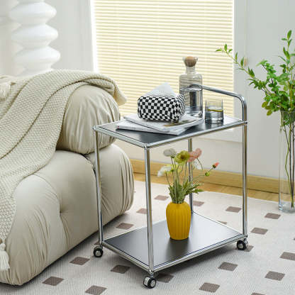 Minimalist Metal Rectangular 2-Tier Mobile End Table