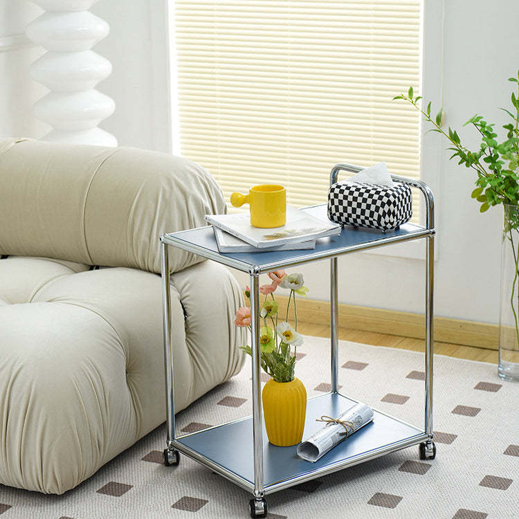 Minimalist Metal Rectangular 2-Tier Mobile End Table