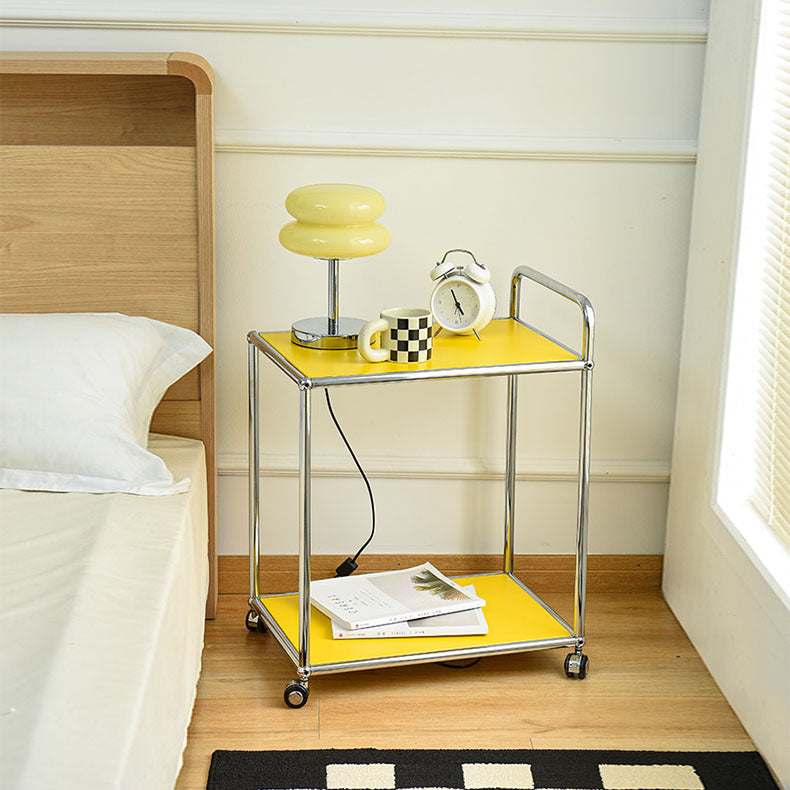 Minimalist Metal Rectangular 2-Tier Mobile End Table