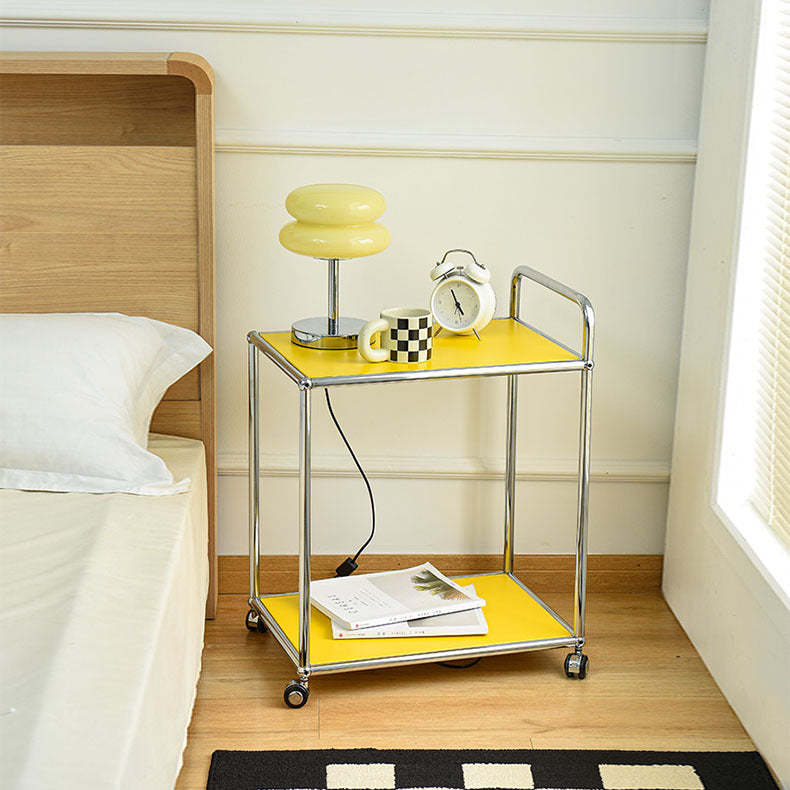 Minimalist Metal Rectangular 2-Tier Mobile End Table