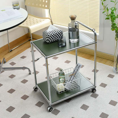 Minimalist Metal Rectangular 2-Tier Mobile End Table