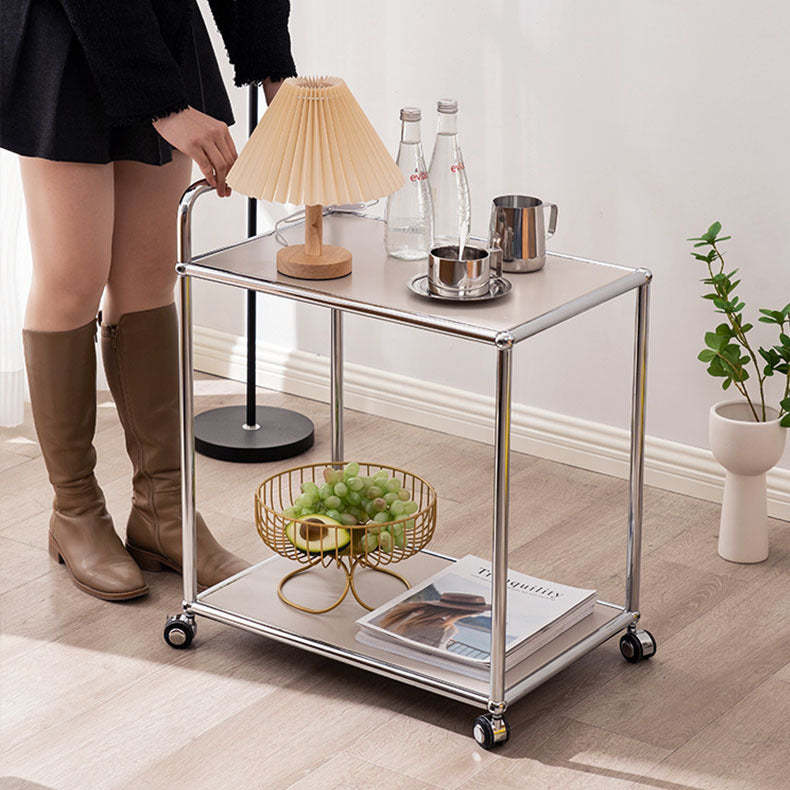 Minimalist Metal Rectangular 2-Tier Mobile End Table
