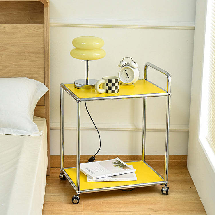 Minimalist Metal Rectangular 2-Tier Mobile End Table