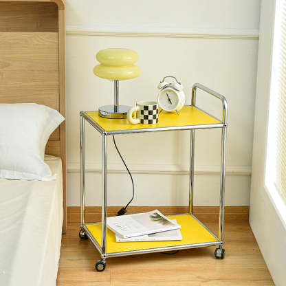 Minimalist Metal Rectangular 2-Tier Mobile End Table