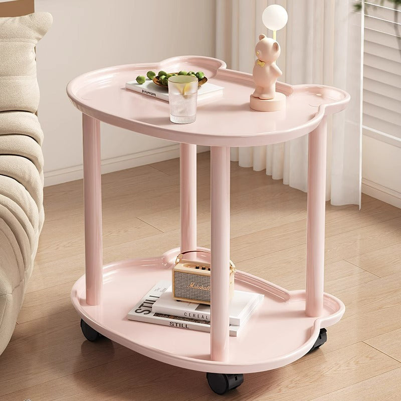 Minimalist Plastic Carbon Steel Cream Bear 2-Tier End Table