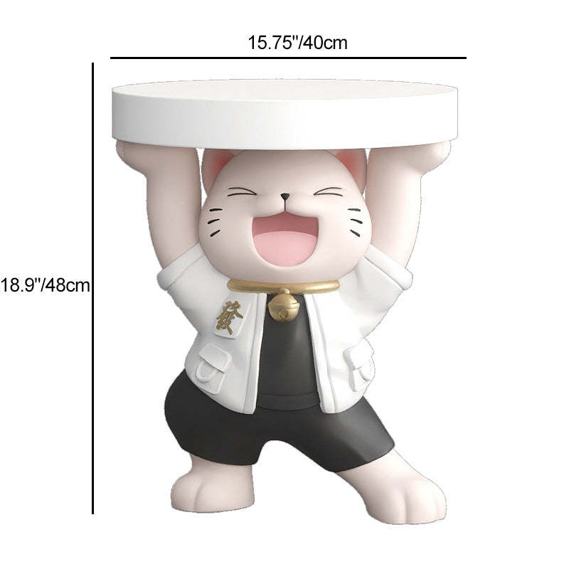 Modern Art Deco Resin Lucky Cat 1-Tier End Table