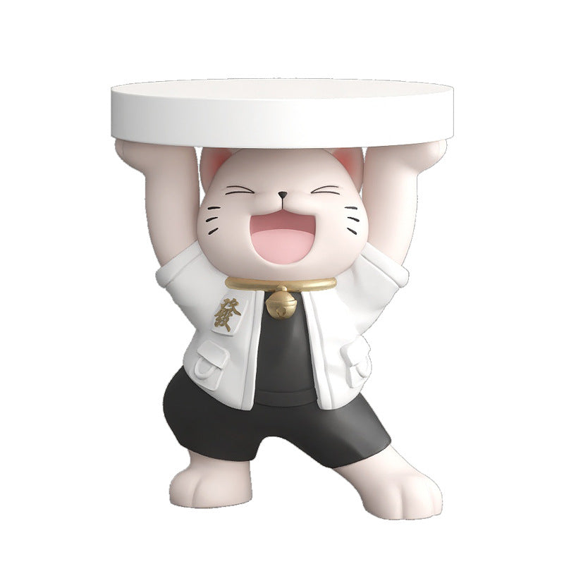 Modern Art Deco Resin Lucky Cat 1-Tier End Table