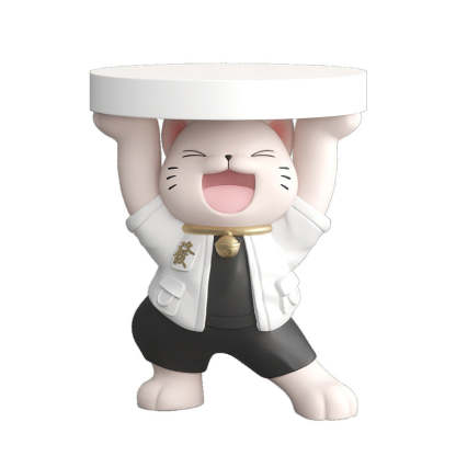 Modern Art Deco Resin Lucky Cat 1-Tier End Table