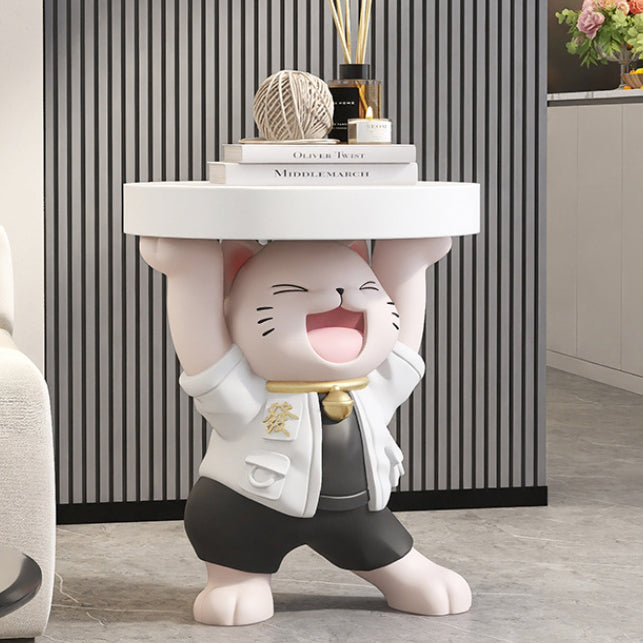 Modern Art Deco Resin Lucky Cat 1-Tier End Table