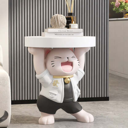 Modern Art Deco Resin Lucky Cat 1-Tier End Table