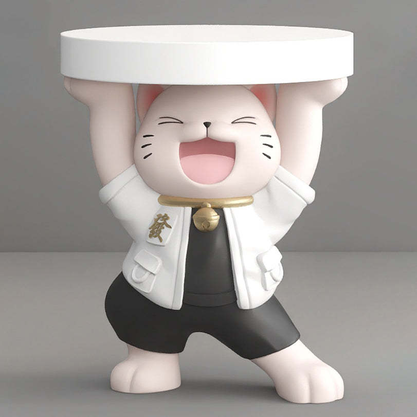 Modern Art Deco Resin Lucky Cat 1-Tier End Table