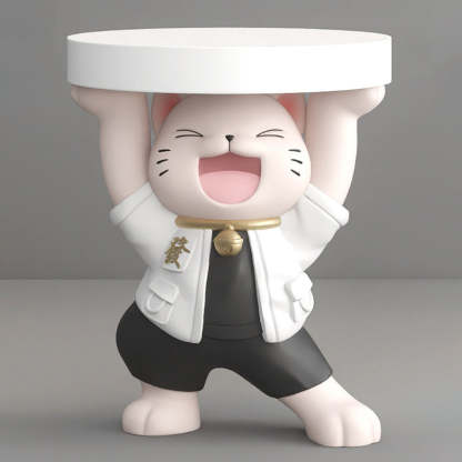 Modern Art Deco Resin Lucky Cat 1-Tier End Table