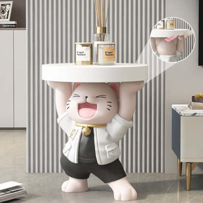 Modern Art Deco Resin Lucky Cat 1-Tier End Table
