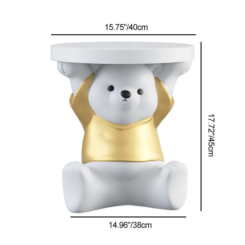 Modern Art Deco Resin Bear Round 1-Tier End Table
