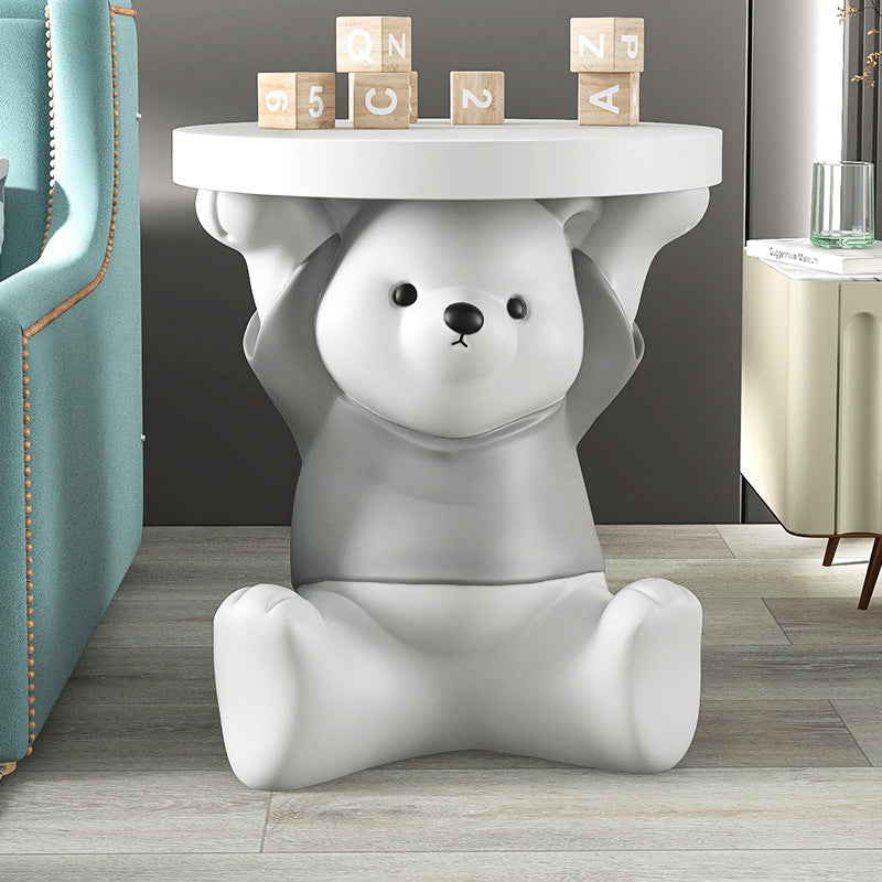 Modern Art Deco Resin Bear Round 1-Tier End Table