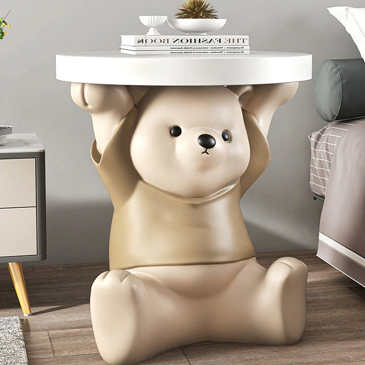 Modern Art Deco Resin Bear Round 1-Tier End Table