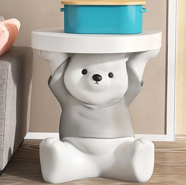 Modern Art Deco Resin Bear Round 1-Tier End Table — Gold