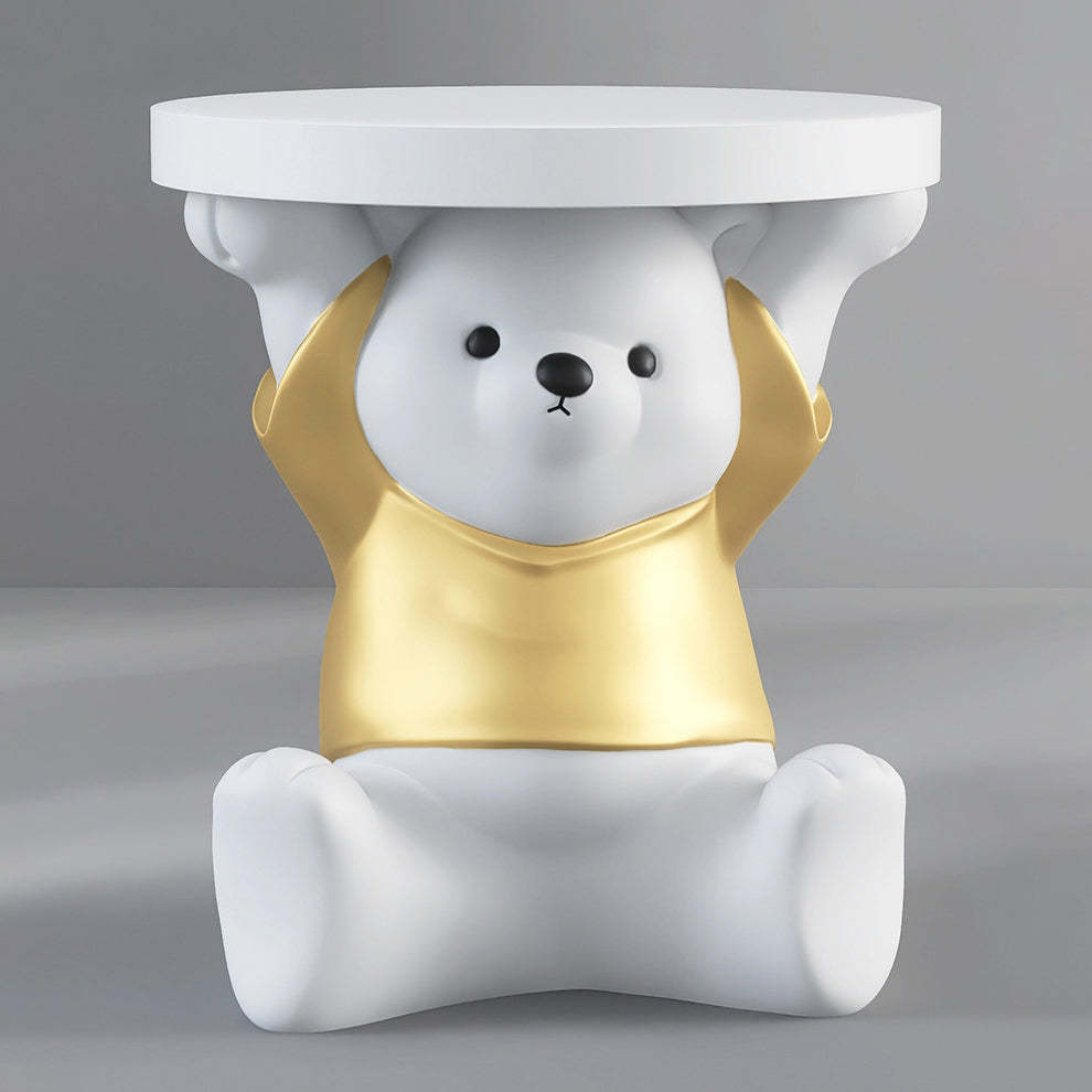 Modern Art Deco Resin Bear Round 1-Tier End Table