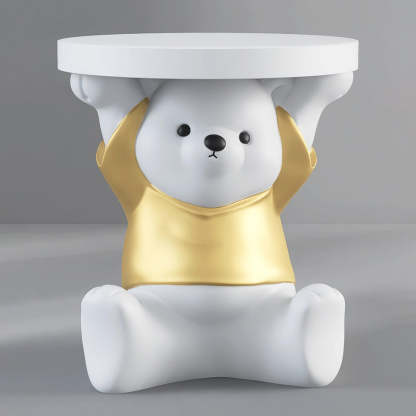 Modern Art Deco Resin Bear Round 1-Tier End Table