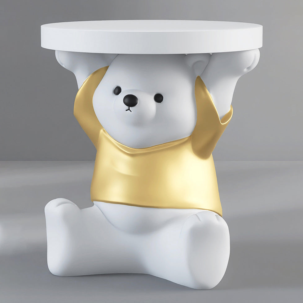 Modern Art Deco Resin Bear Round 1-Tier End Table