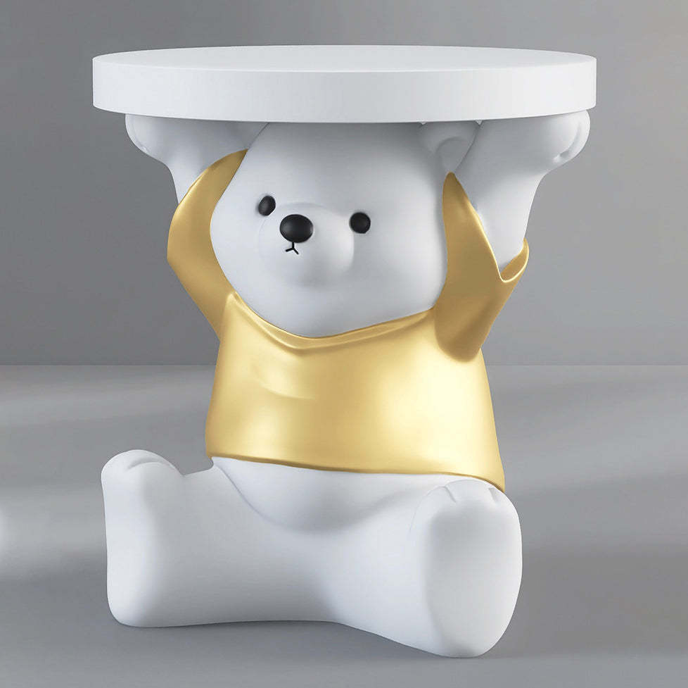 Modern Art Deco Resin Bear Round 1-Tier End Table