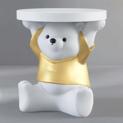 Modern Art Deco Resin Bear Round 1-Tier End Table