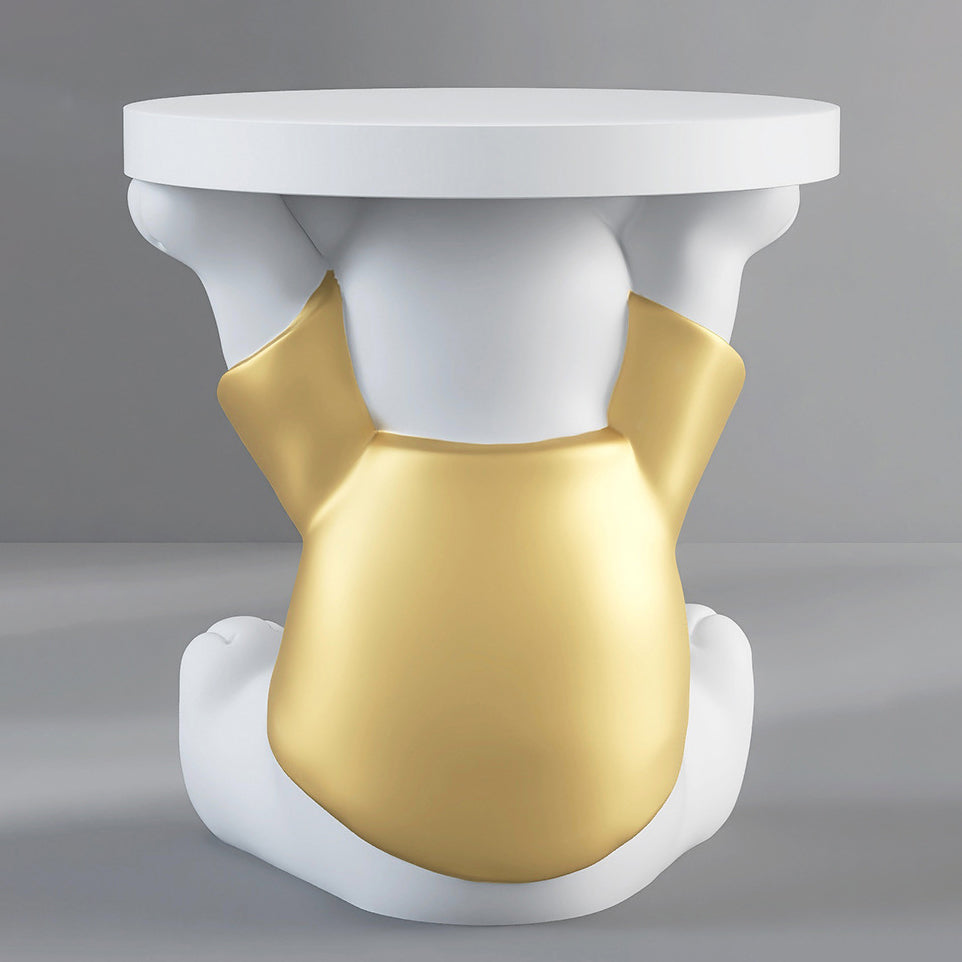 Modern Art Deco Resin Bear Round 1-Tier End Table