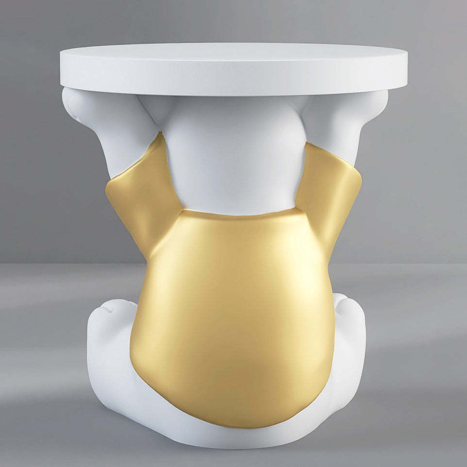 Modern Art Deco Resin Bear Round 1-Tier End Table