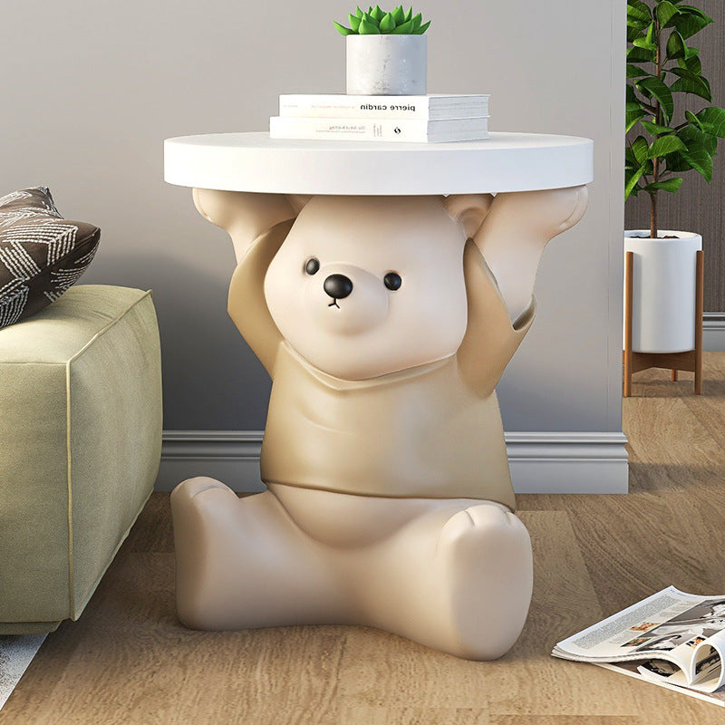 Modern Art Deco Resin Bear Round 1-Tier End Table