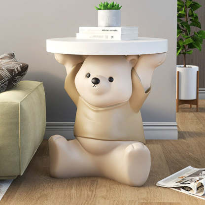 Modern Art Deco Resin Bear Round 1-Tier End Table