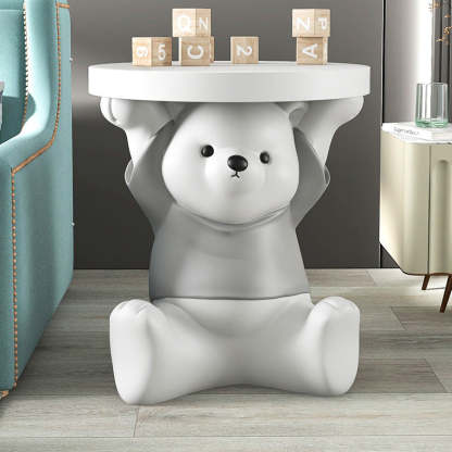 Modern Art Deco Resin Bear Round 1-Tier End Table