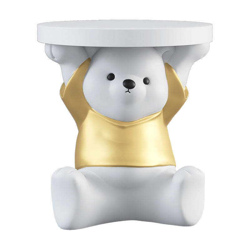 Modern Art Deco Resin Bear Round 1-Tier End Table