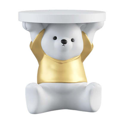 Modern Art Deco Resin Bear Round 1-Tier End Table