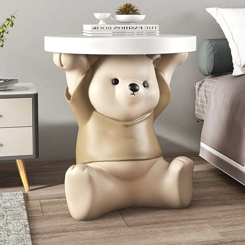 Modern Art Deco Resin Bear Round 1-Tier End Table