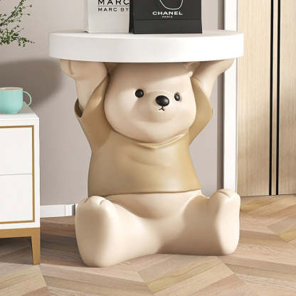 Modern Art Deco Resin Bear Round 1-Tier End Table