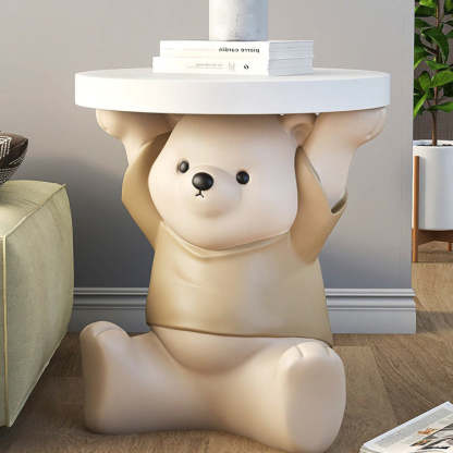 Modern Art Deco Resin Bear Round 1-Tier End Table