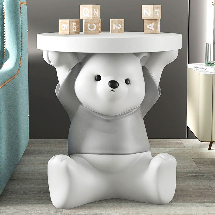 Modern Art Deco Resin Bear Round 1-Tier End Table