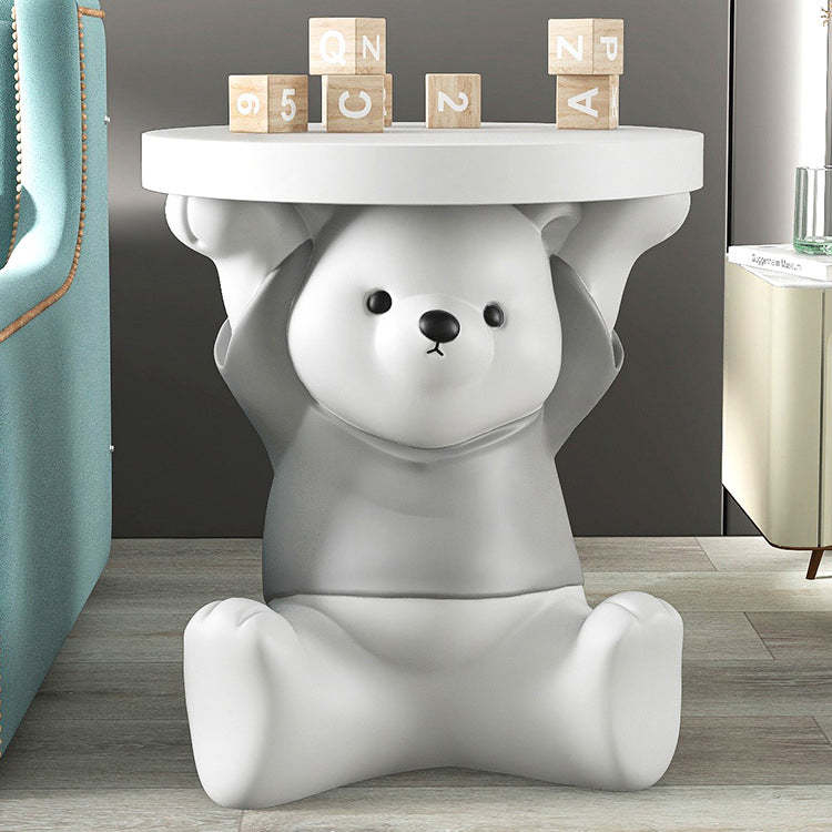 Modern Art Deco Resin Bear Round 1-Tier End Table