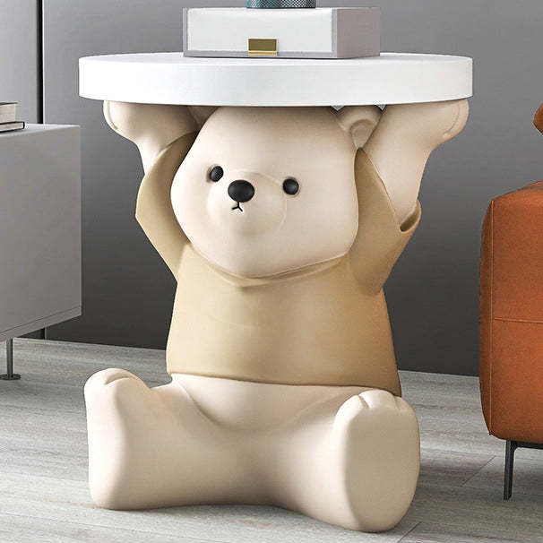 Modern Art Deco Resin Bear Round 1-Tier End Table