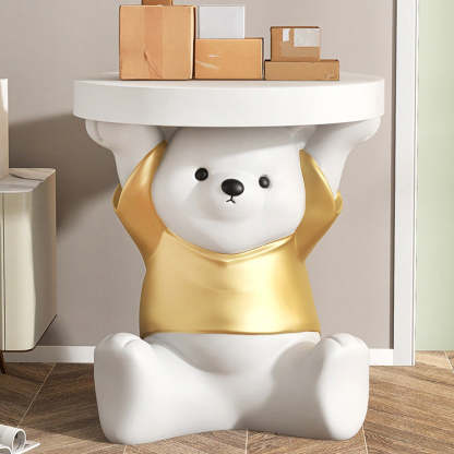 Modern Art Deco Resin Bear Round 1-Tier End Table