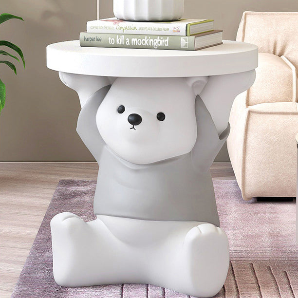 Modern Art Deco Resin Bear Round 1-Tier End Table