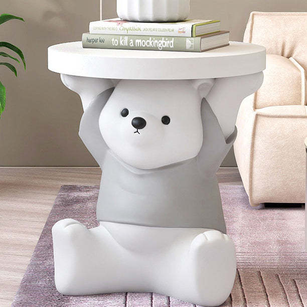 Modern Art Deco Resin Bear Round 1-Tier End Table