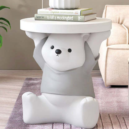 Modern Art Deco Resin Bear Round 1-Tier End Table